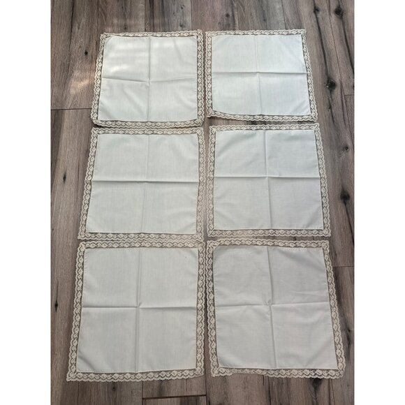 Set Of 6 Vintage Cream Lace Trimmed Linen Napkins 16 x16” Elegant Dining Decor - Picture 2 of 5